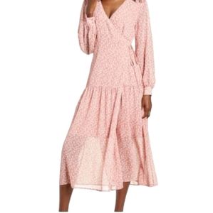 All In Favor Floral print faux/wrap  long  sleeve mid dress Size XS